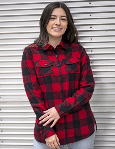 BUR-5210-Ladies Woven Plaid Flannel Shirt
